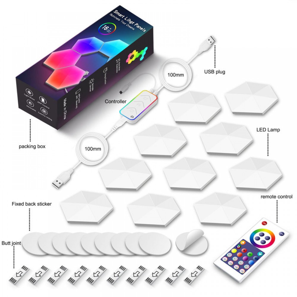 Модульный настінний світильник LED RGB 5V соты SAL-011B 10pcs Bluetooth USB with app