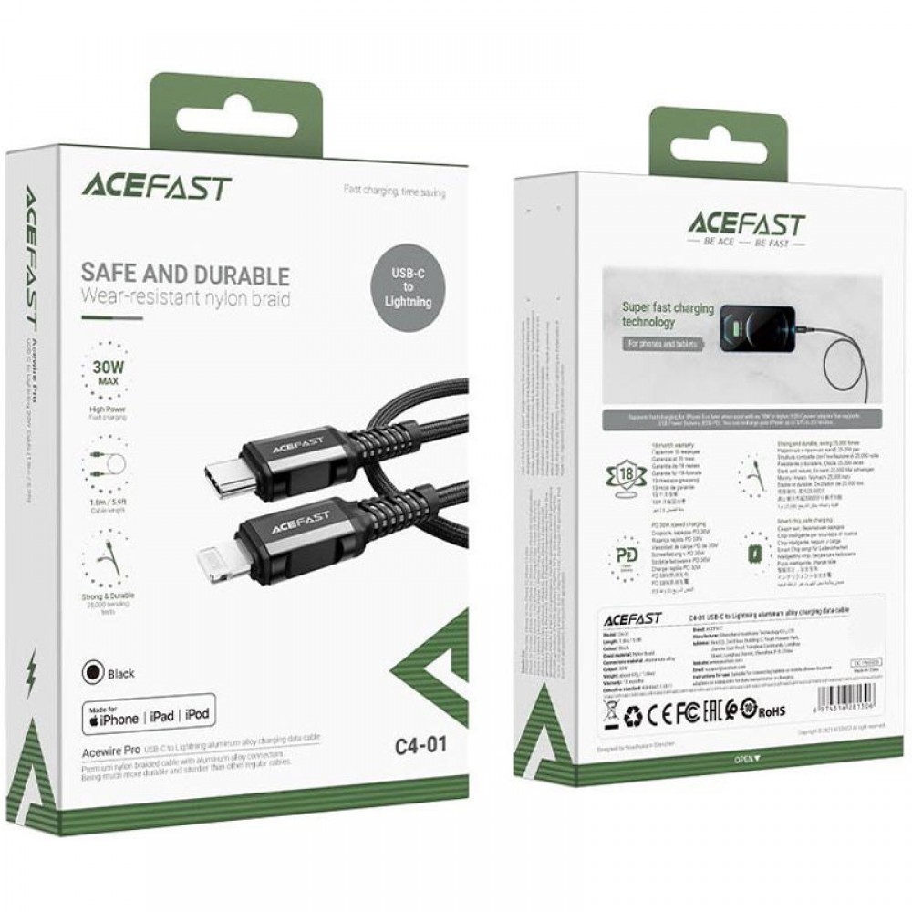 Дата кабель Acefast MFI C4-01 USB-C to Lightning aluminum alloy (1.8m)