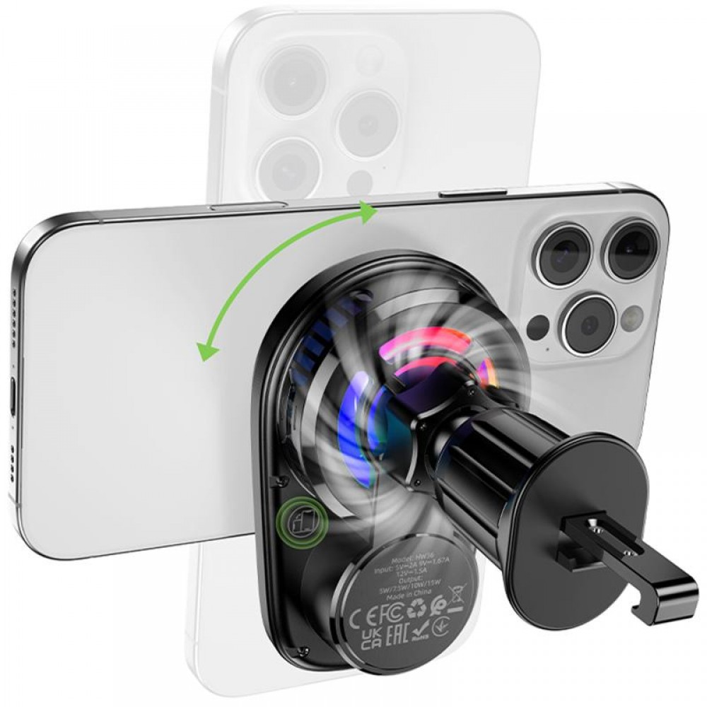 Автодержатель с БЗУ Hoco HW36 Electric 15W with cooler (air outlet)