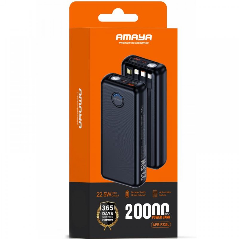 Портативное ЗУ Power Bank Amaya F239L 22.5W flashlight with cable 20000 mAh