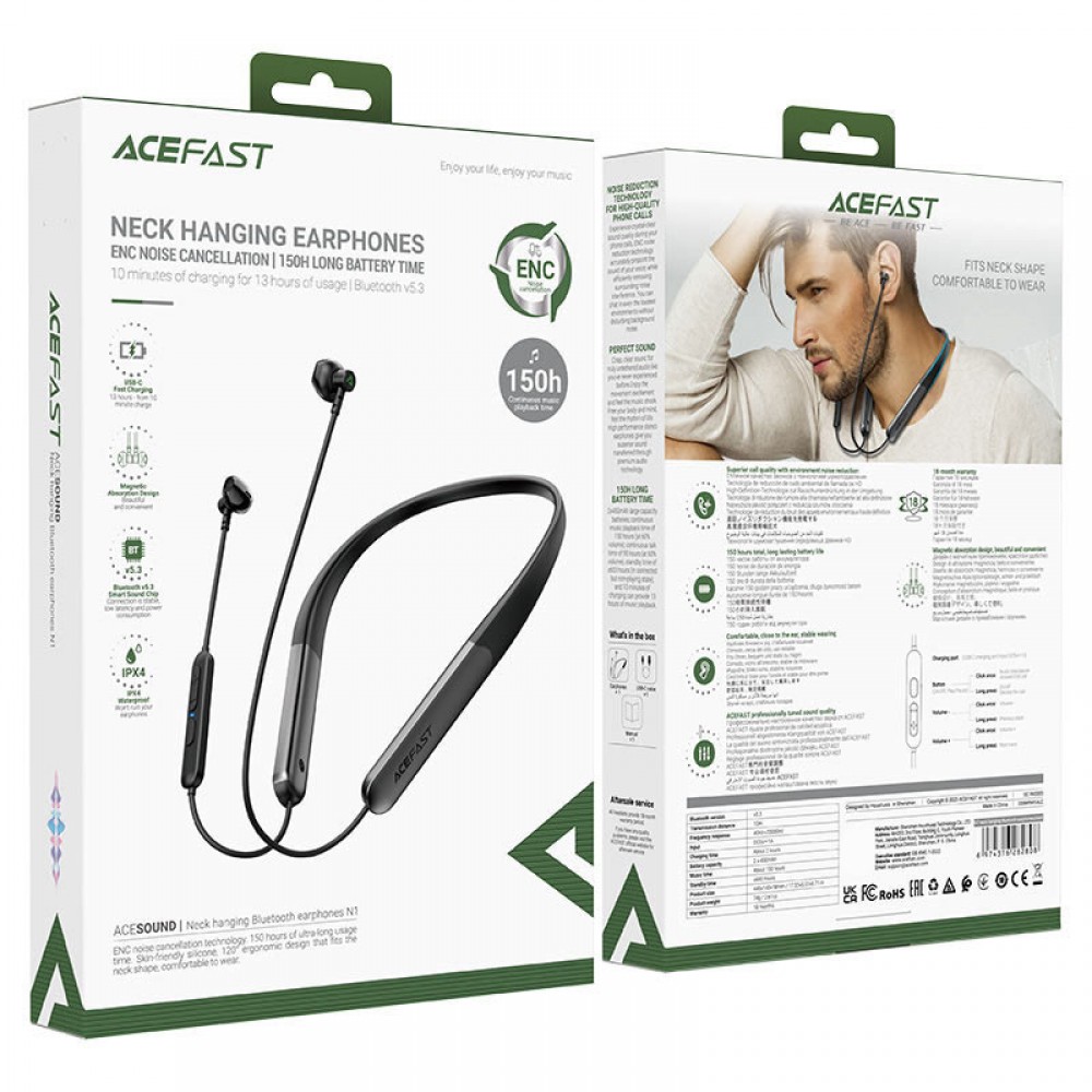 Bluetooth навушники Acefast N1 neck-hanging