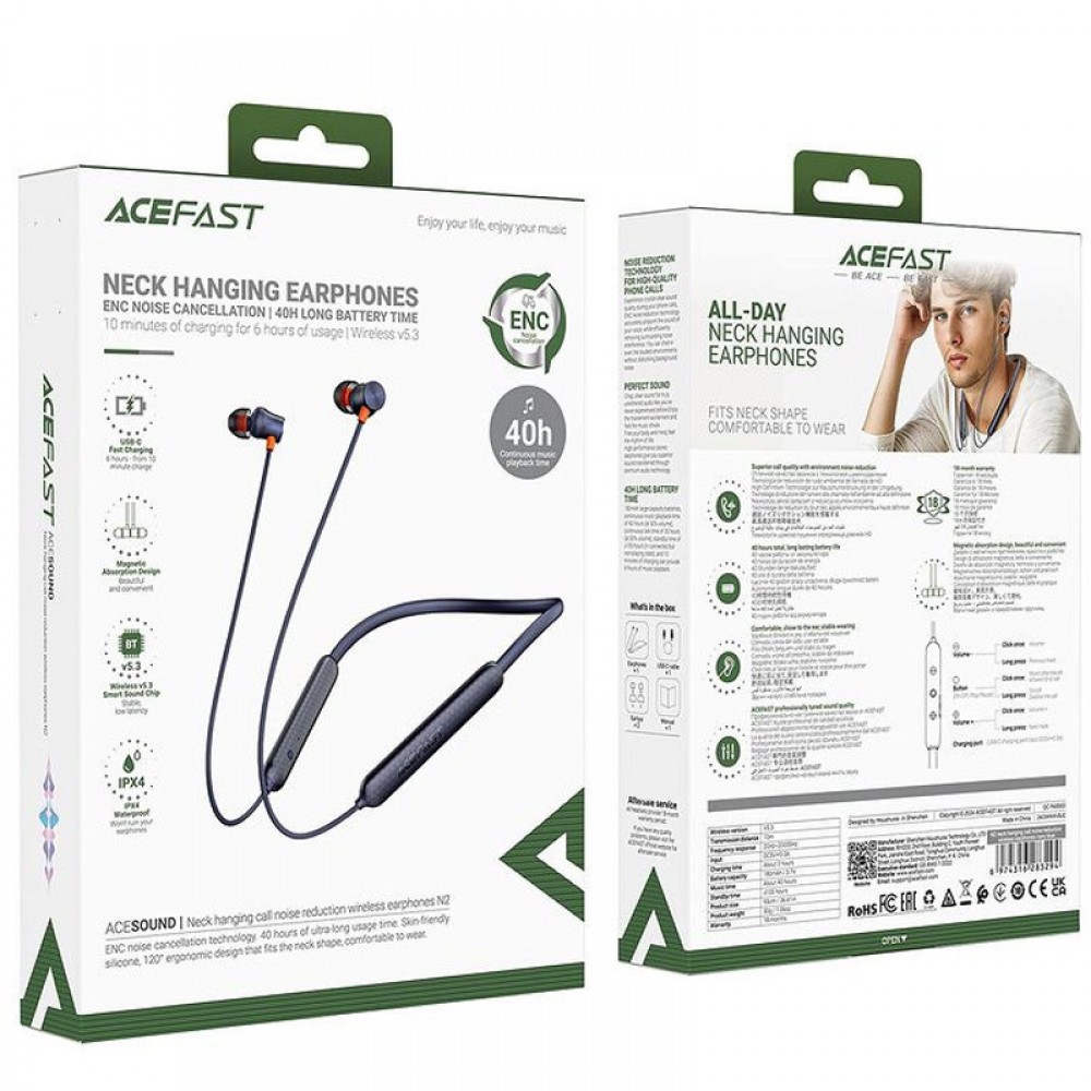 Bluetooth навушники Acefast N2 neck-hanging