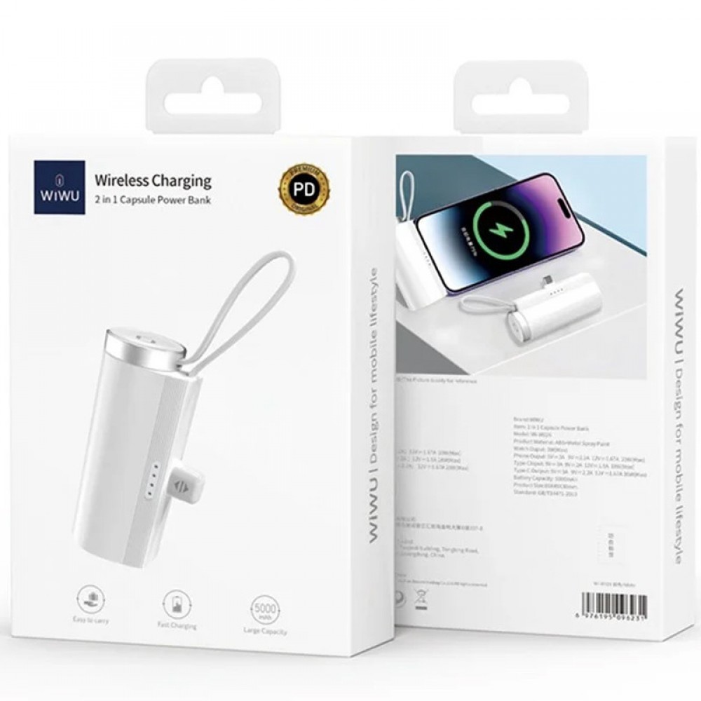 Портативний ЗП Power Bank WIWU W026 2 in 1 Type-C з БЗП For Apple Watch 15W 5000 mAh