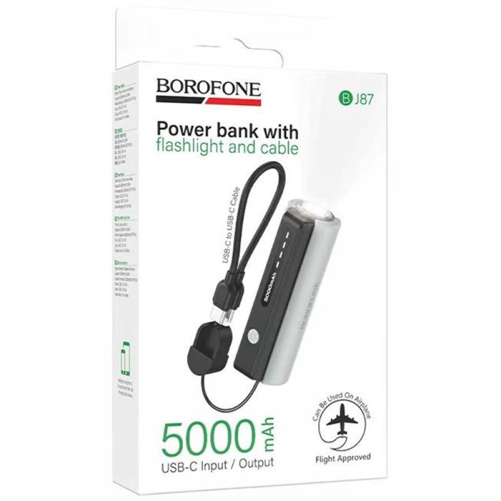 Портативний ЗП Power Bank Borofone BJ87 Star flashlight with cable 5000 mAh