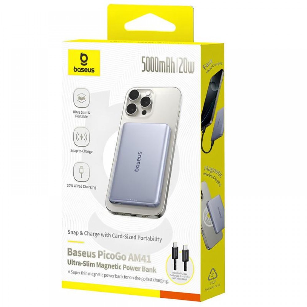 Портативное ЗУ Power Bank Baseus PicoGo AM41 Ultra-Slim 20W с БЗУ 5000mAh (PPKPC-0520)