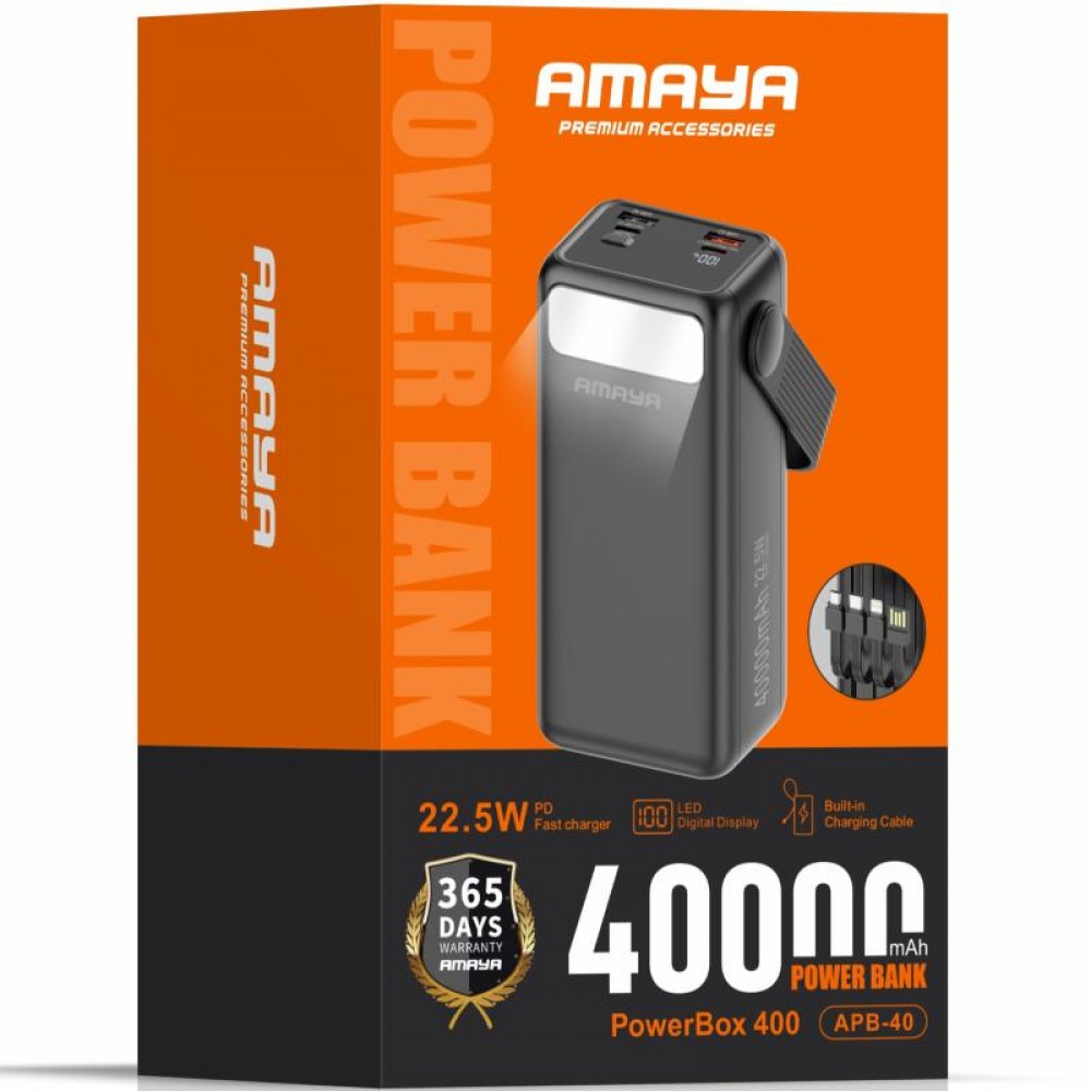 Портативное ЗУ Power Bank Amaya APB-40 22.5W flashlight with cable 40000 mAh