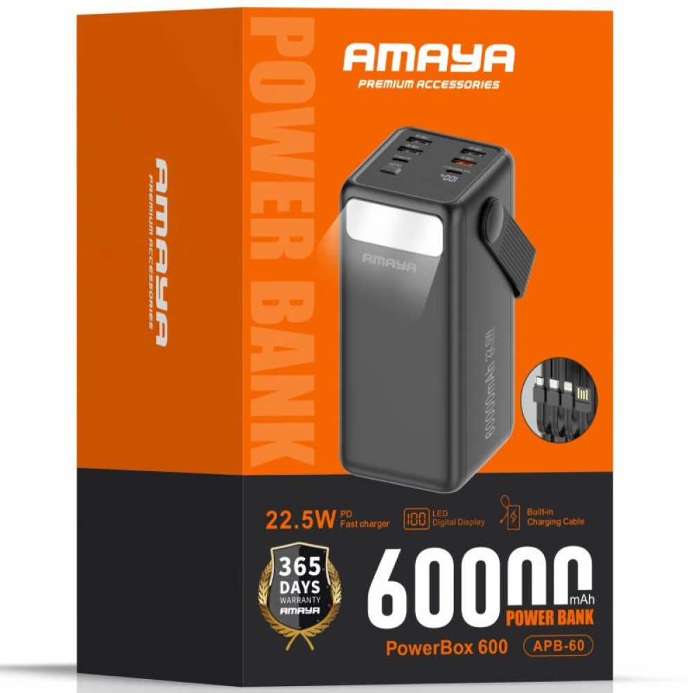 Портативное ЗУ Power Bank Amaya APB-60 22.5W flashlight with cable 60000 mAh