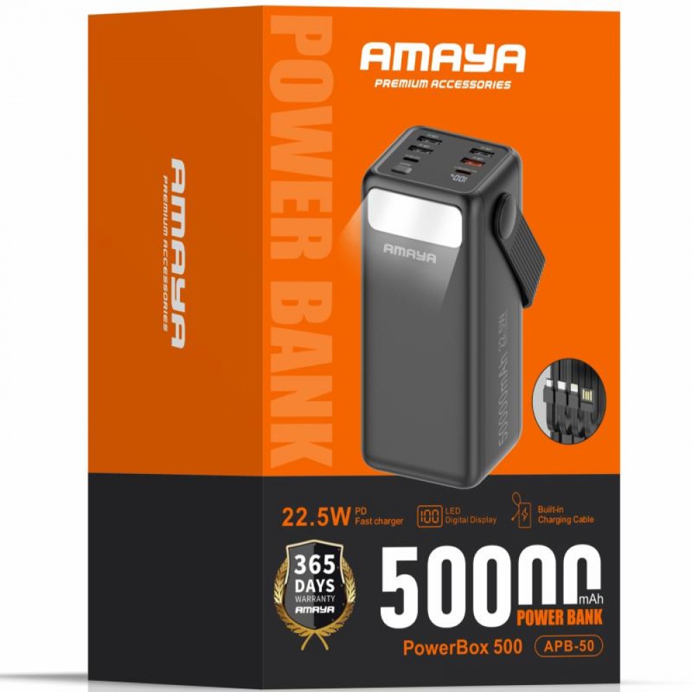 Портативное ЗУ Power Bank Amaya APB-50 22.5W flashlight with cable 50000 mAh