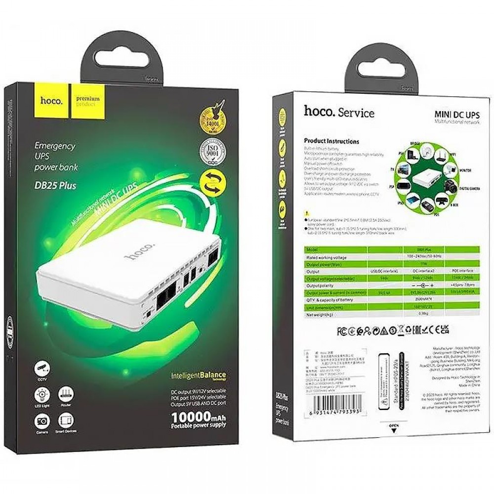 Джерело безперебійного живлення Hoco DB25 Plus Smart Mini UPS для роутерів 5V/9V/12V 10000 mAh