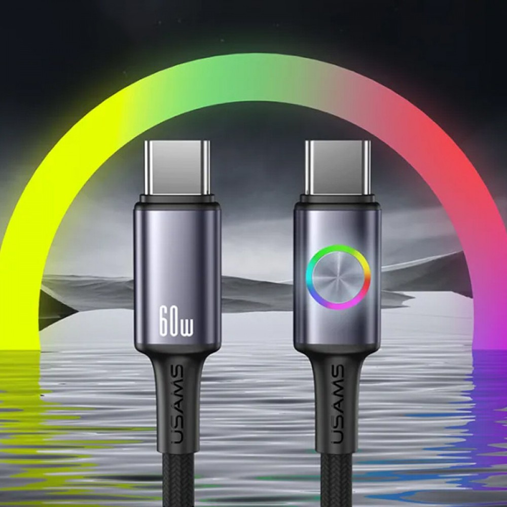 Дата кабель Usams US-SJ752 With Colorful Light Huan Ser. Type-C to Type-C 60W (1.2m)