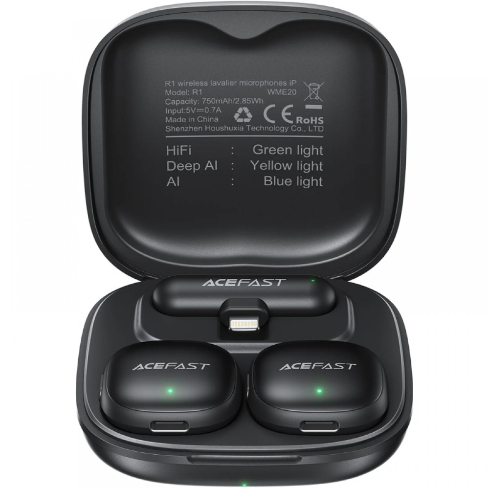 Петличний бездротовий мікрофон Acefast R1 Dual-mic Lightning