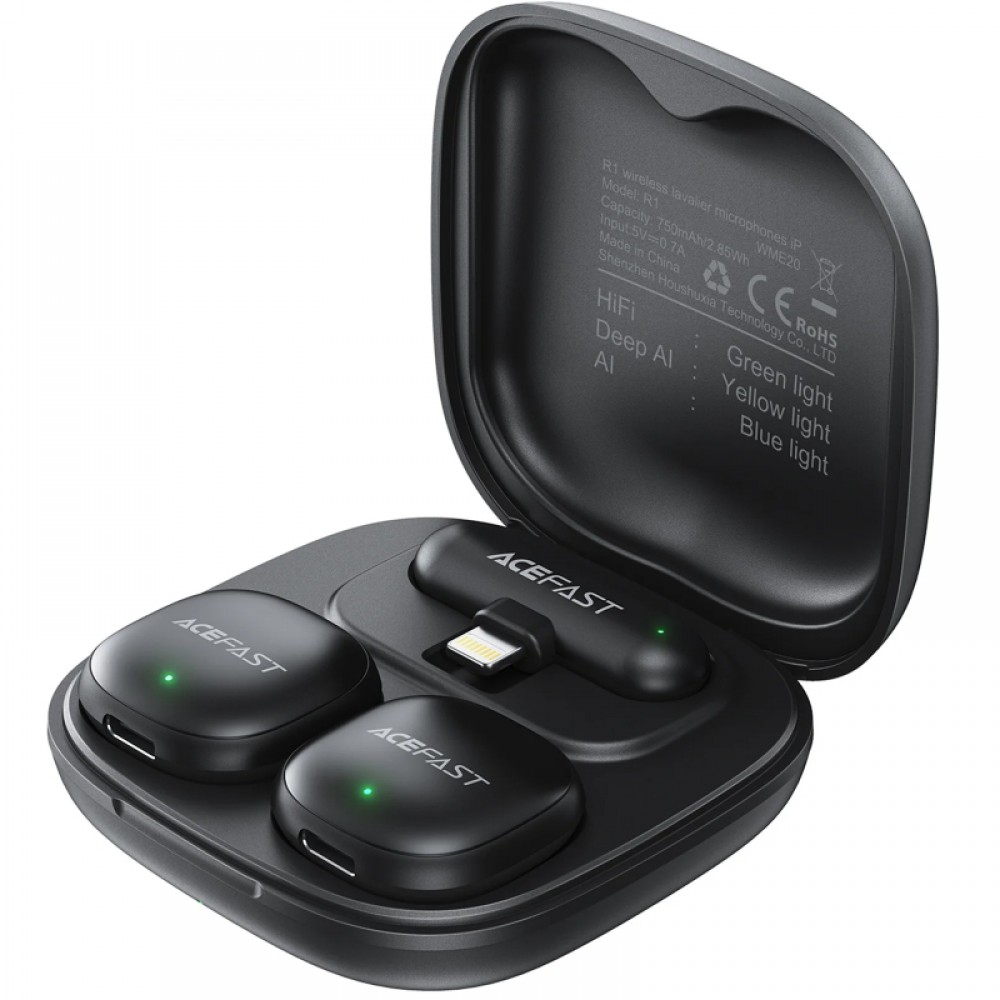 Петличний бездротовий мікрофон Acefast R1 Dual-mic Lightning
