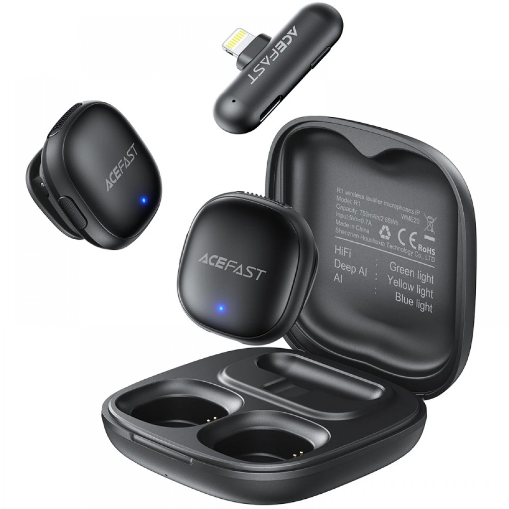 Петличний бездротовий мікрофон Acefast R1 Dual-mic Lightning