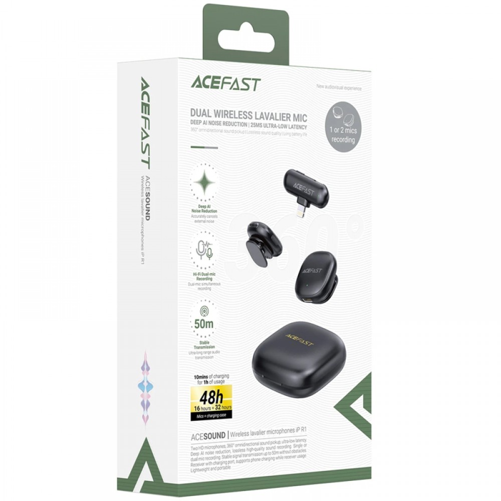 Петличний бездротовий мікрофон Acefast R1 Dual-mic Lightning