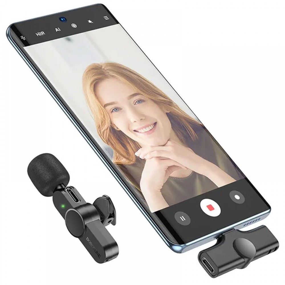 Петличный беспроводной микрофон Borofone BFK12 Trophy lavalier Lightning/Type-C Петличный беспроводной микрофон Borofone BFK12 Trophy lavalier Lightning/Type-C