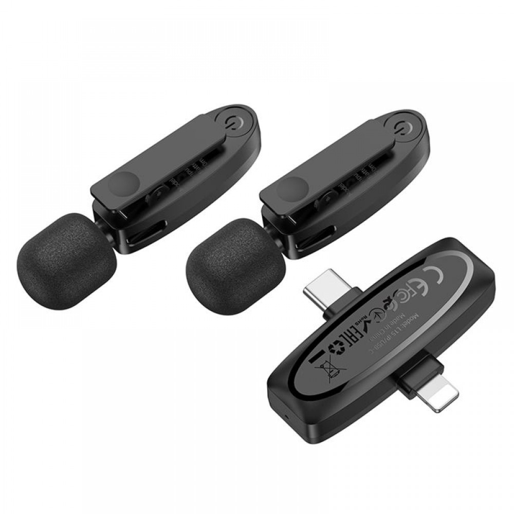 Петличний бездротовий мікрофон Hoco L15 Dual-mic clip-on wireless digital (Lightning/Type-C)