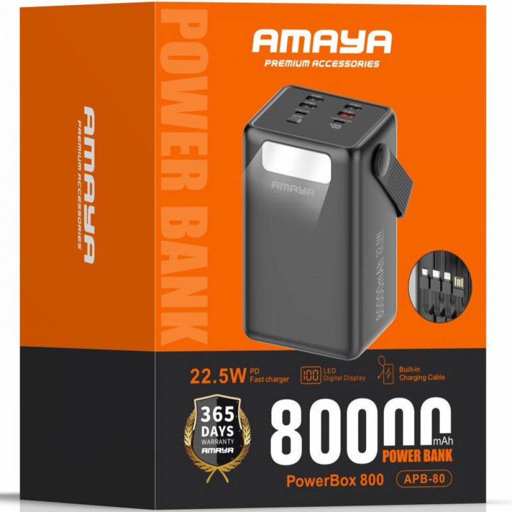Портативное ЗУ Power Bank Amaya APB-80 22.5W flashlight with cable 80000 mAh