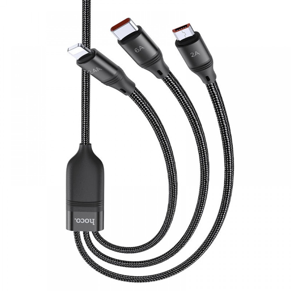 Дата кабель Hoco U104 Ultra 6A 3in1 Lightning-MicroUSB-Type-C (1.2m) Дата кабель Hoco U104 Ultra 6A 3in1 Lightning-MicroUSB-Type-C (1.2m)