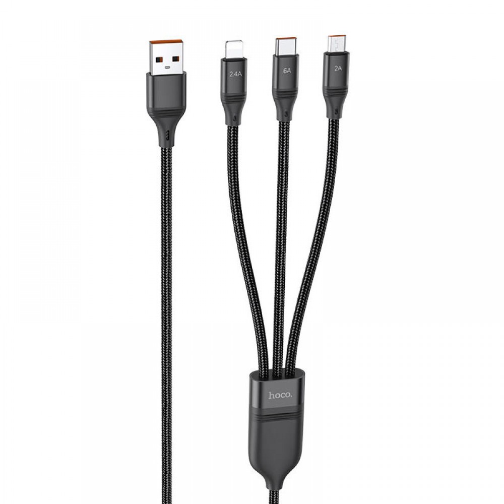 Дата кабель Hoco U104 Ultra 6A 3in1 Lightning-MicroUSB-Type-C (1.2m) Дата кабель Hoco U104 Ultra 6A 3in1 Lightning-MicroUSB-Type-C (1.2m)