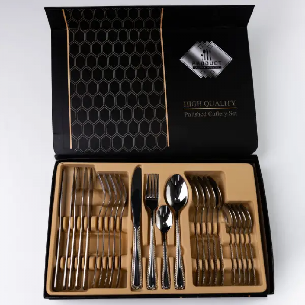 Набор столовых приборов из нержавеющей стали на 6 персон 24 предмета серебристая столовая ложка вилка нож в подарочной упаковке HP-16978-23