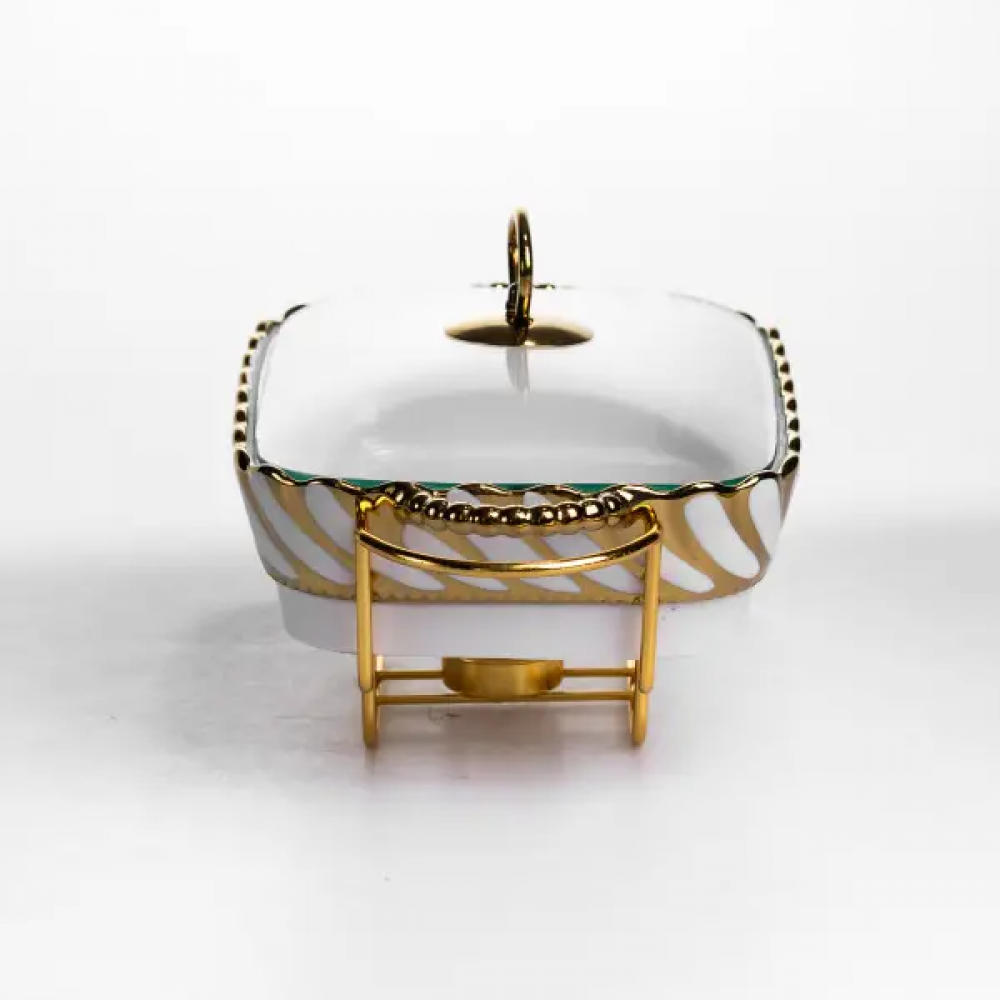 Мармитница фарфоровая Tiffany 1 л на металлической подставке с подогревом 28х23х7 см SG-428-11