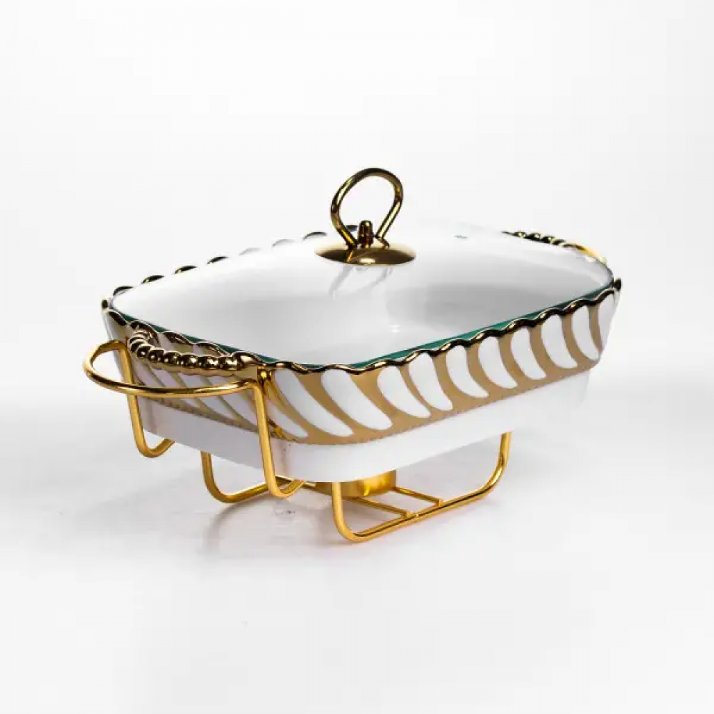 Мармитница фарфоровая Tiffany 1 л на металлической подставке с подогревом 28х23х7 см SG-428-11