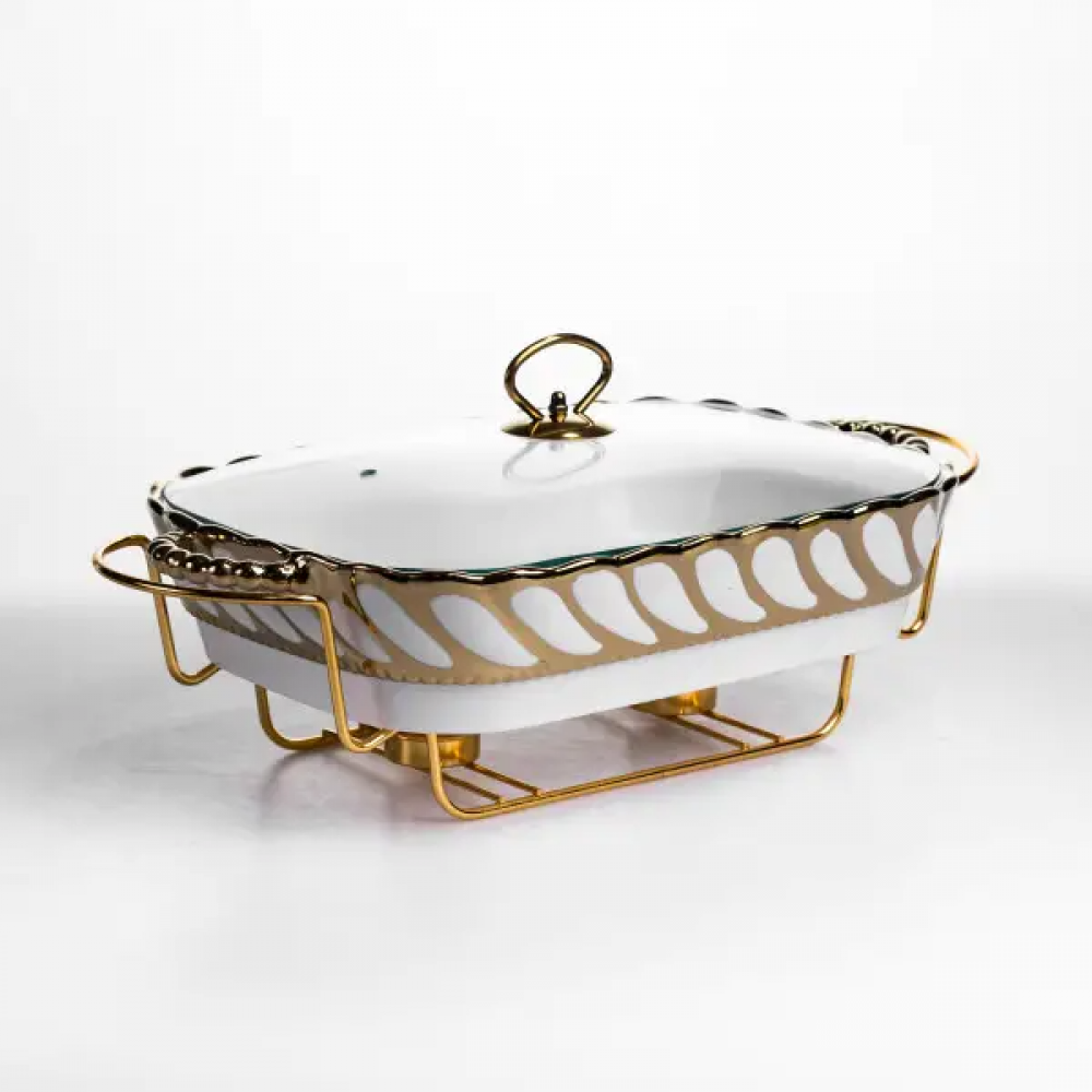 Мармитница фарфоровая Tiffany 2 л на металлической подставке с подогревом 38х30х7 см SG-428-15