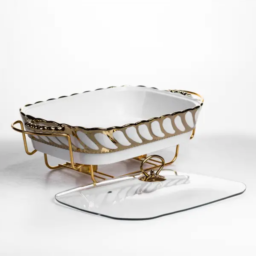 Мармитница фарфоровая Tiffany 2 л на металлической подставке с подогревом 38х30х7 см SG-428-15