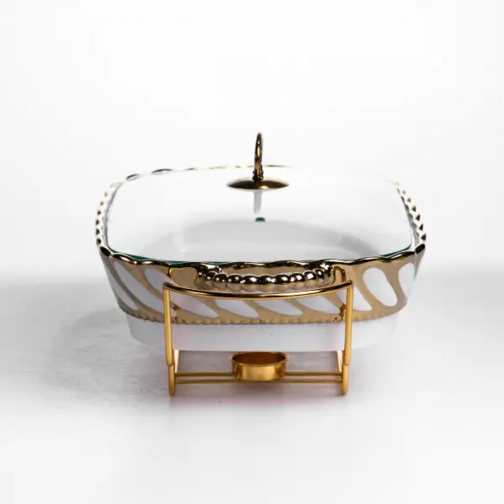 Мармитница фарфоровая Tiffany 2 л на металлической подставке с подогревом 38х30х7 см SG-428-15