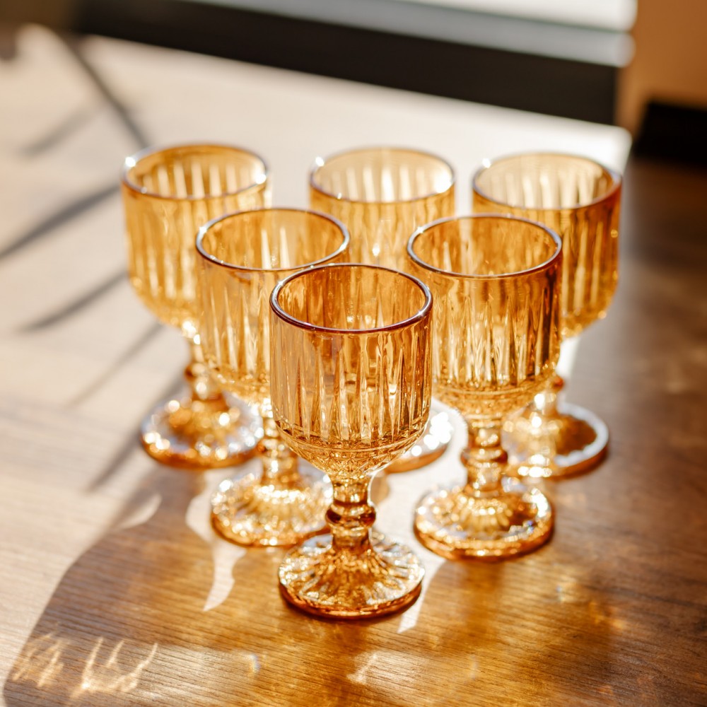 Набор рюмок для напитков 6 штук 50 мл из толстого стекла ребристые янтарные HP-19-250