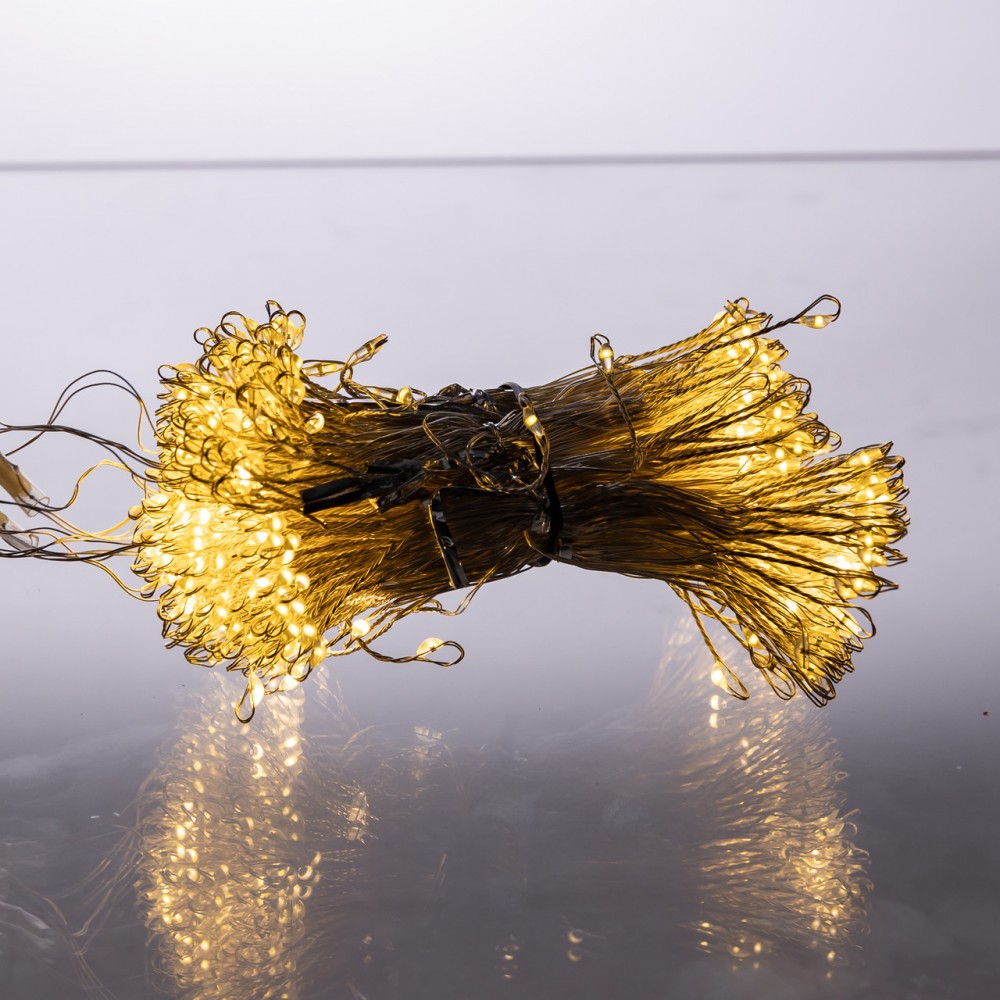 Новогодняя гирлянда комнатная штора роса Хвойная лапа 3х3 м 600 LED Желтый свет D600LED3MY