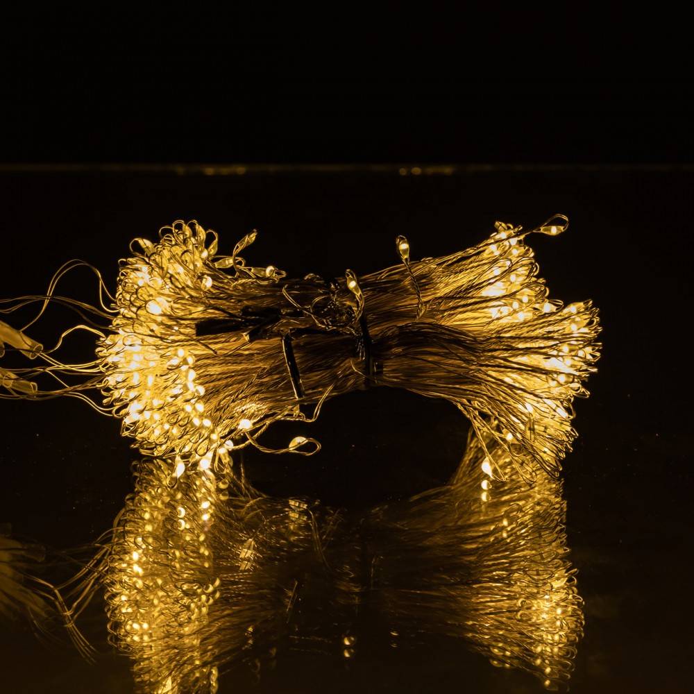 Новогодняя гирлянда комнатная штора роса Хвойная лапа 3х3 м 600 LED Желтый свет D600LED3MY