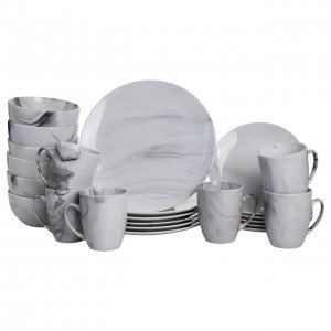 Столовый набор посуды тарелок и чашек 24 предметов на 6 персон Marmor фарфоровый MD-24-2G