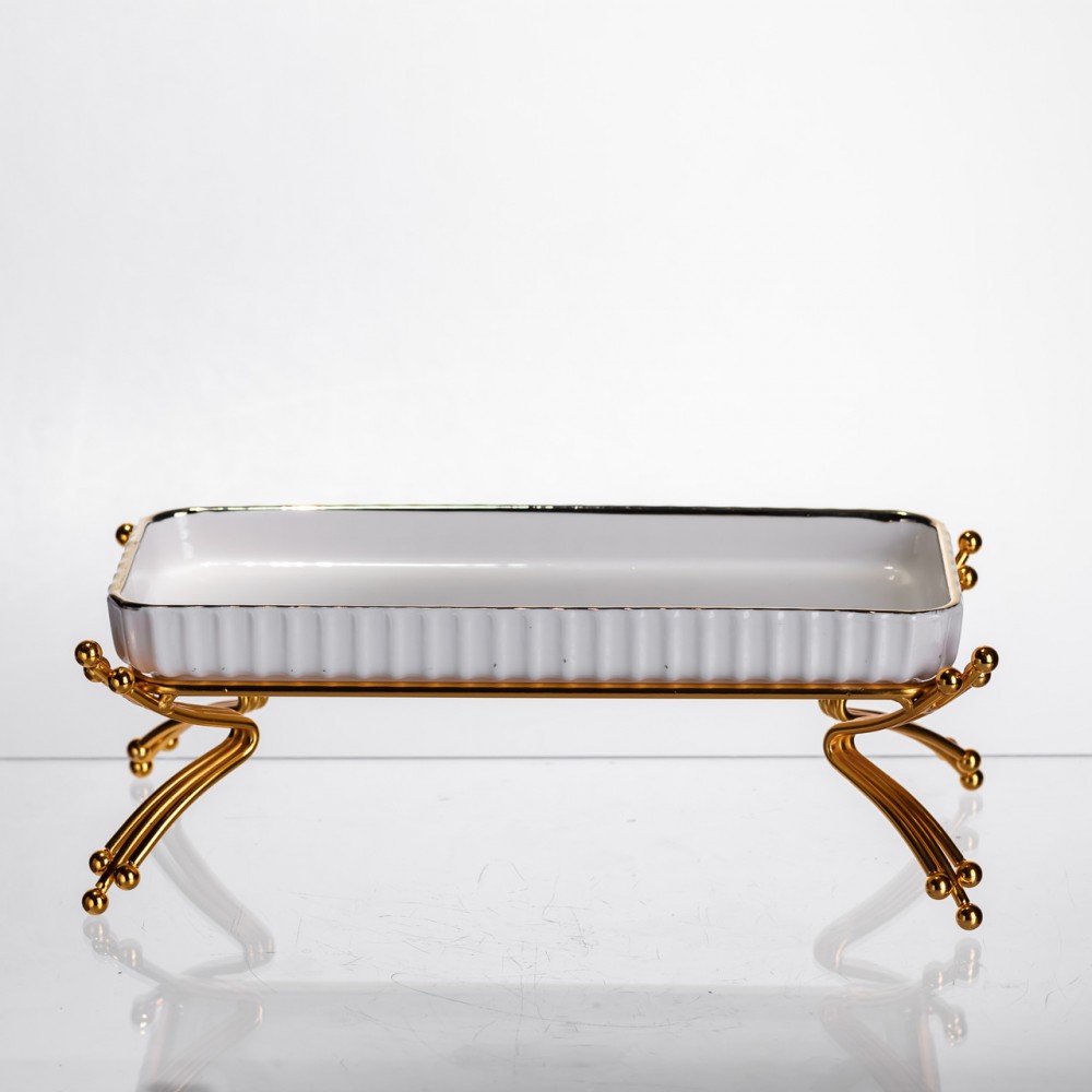 Фарфоровое блюдо для сервировки на металлической подставке 37×18×5 (см) блюдо для подачи закусок LB-1566G