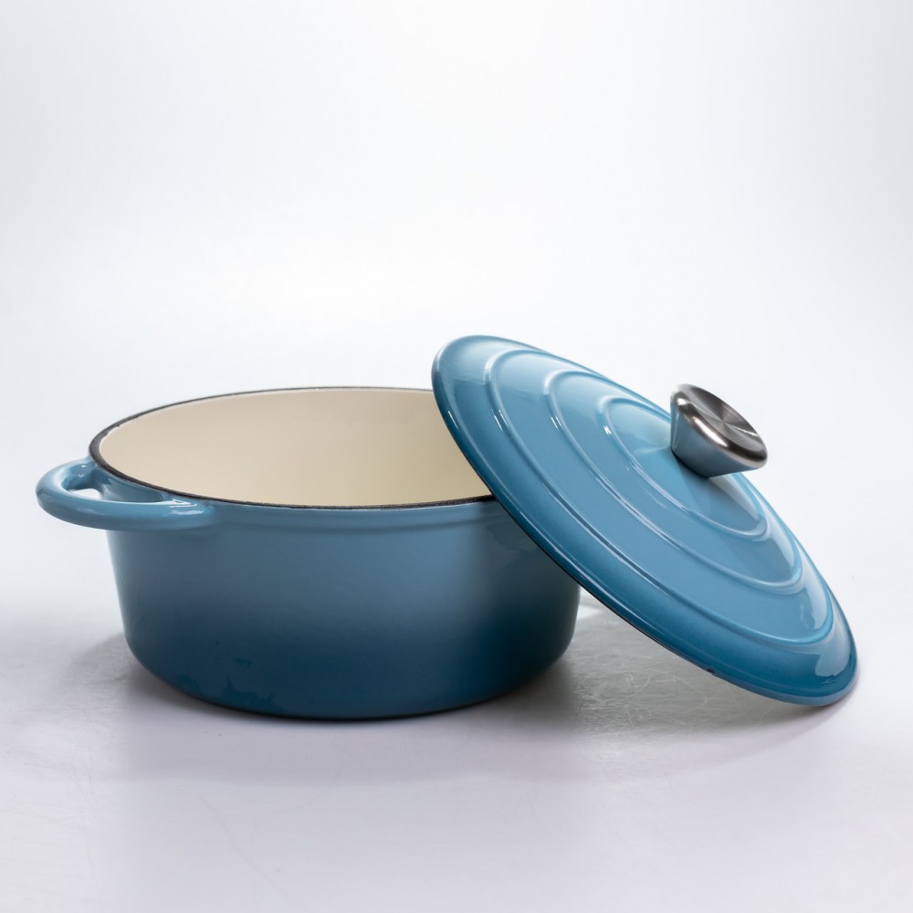 Кастрюля чугунная 2.5 л эмалированная с крышкой посуда для тушения запекания томления кухонная Синяя HP-1-14-BLUE