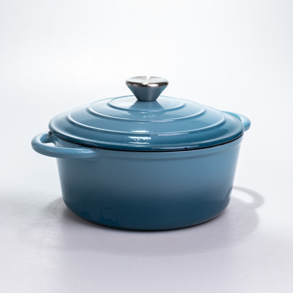 Кастрюля чугунная 2.5 л эмалированная с крышкой посуда для тушения запекания томления кухонная Синяя HP-1-14-BLUE