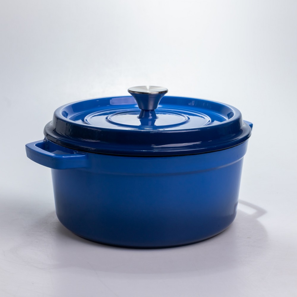 Кастрюля чугунная 4.5 л эмалированная с крышкой посуда для тушения запекания томления кухонная Синяя HP-1-19-BLUE