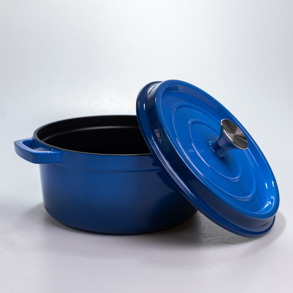 Кастрюля чугунная 4.5 л эмалированная с крышкой посуда для тушения запекания томления кухонная Синяя HP-1-19-BLUE