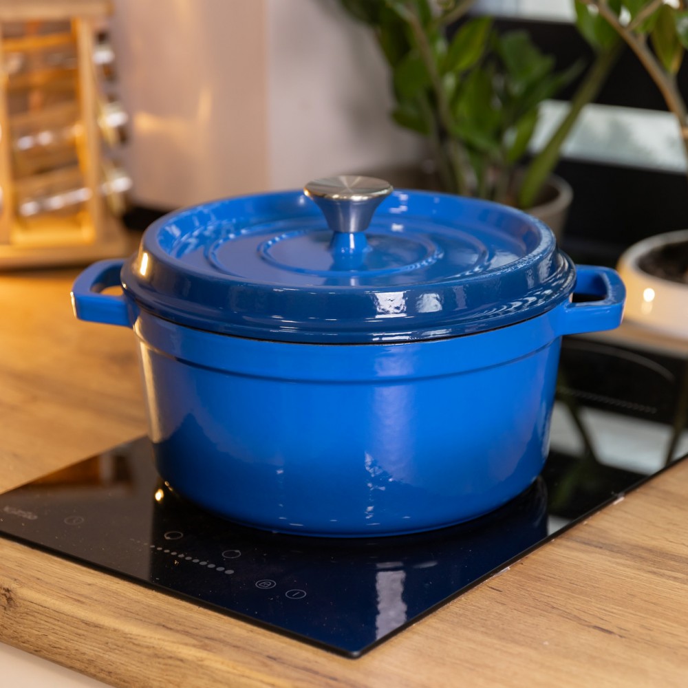 Кастрюля чугунная 4.5 л эмалированная с крышкой посуда для тушения запекания томления кухонная Синяя HP-1-19-BLUE