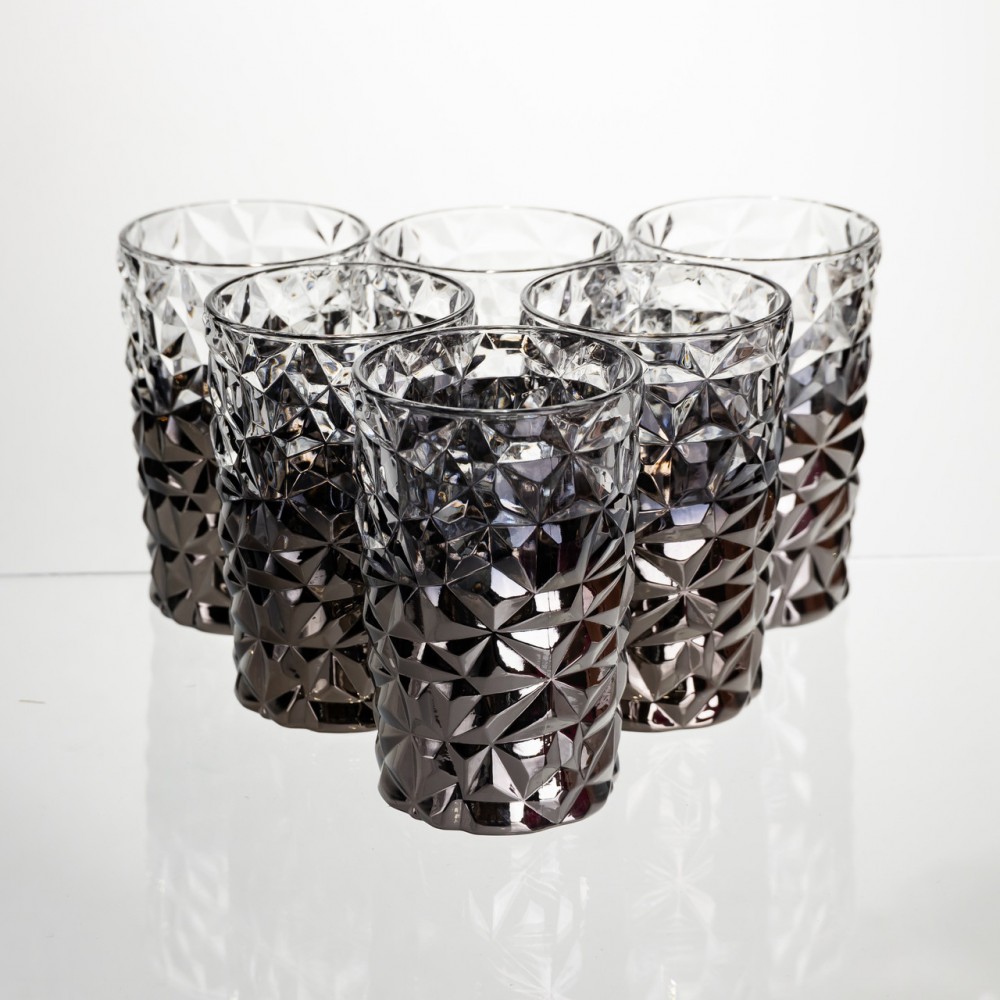 Набор стеклянных стаканов 6 штук 350 мл для лимонадов сока воды коктейлей стаканы стеклянные для напитков Серый HP-19-183