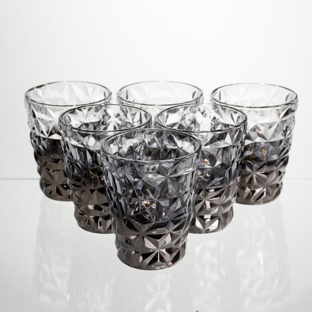 Набор стеклянных стаканов 6 штук 250 мл для лимонадов сока воды коктейлей стаканы стеклянные для напитков Серый HP-19-184