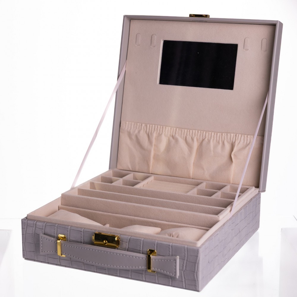 Шкатулка для украшений из эко кожи 2 яруса Серый HP-5-35G