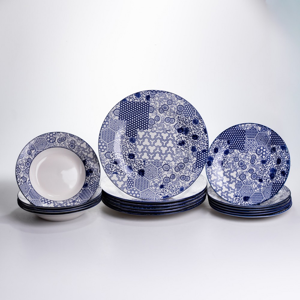 Столовый сервиз на 6 персон 18 предметов фарфоровый HP-HK-A5 Синий