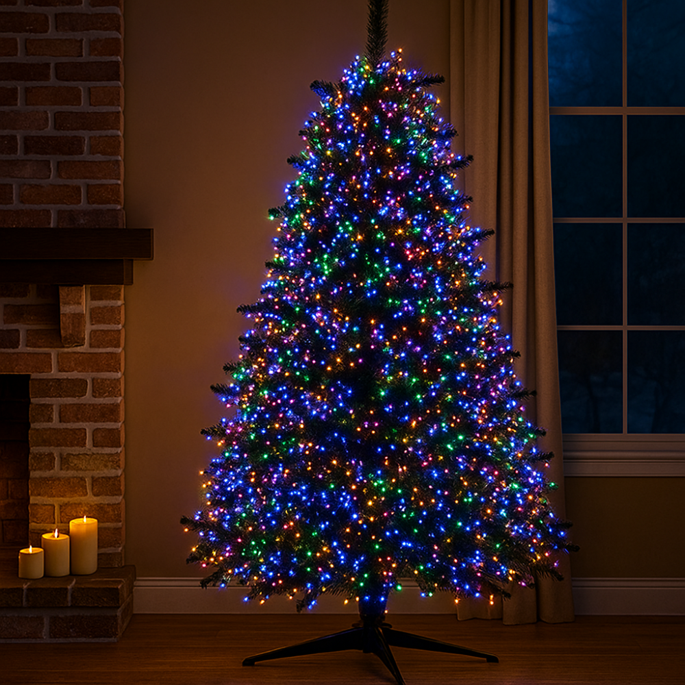 Новогодняя гирлянда комнатная роса Хвойная лапа 50 м 1500 LED зеленый провод Мультиколор D1500L50MGML