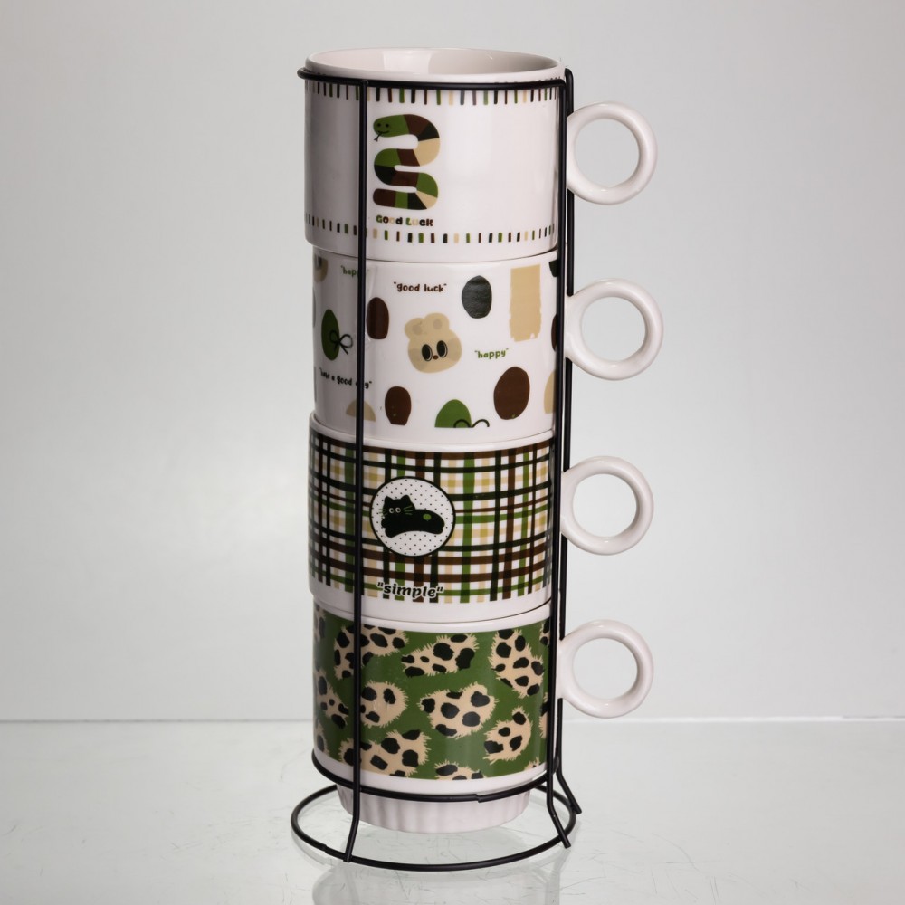 Набор чашек для чая и кофе на металлической подставке Lucky 4 (шт) по 300 (мл) подарочный набор фарфоровых чашек FM-16