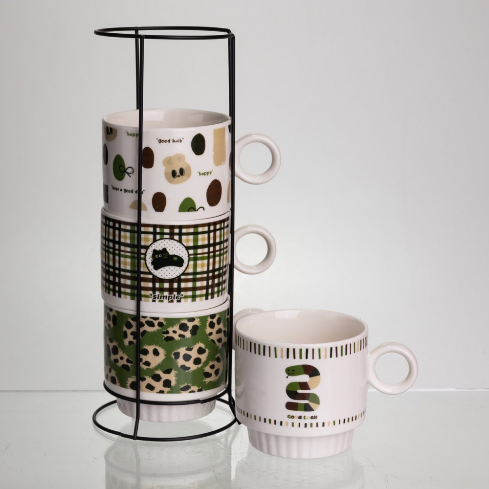 Набор чашек для чая и кофе на металлической подставке Lucky 4 (шт) по 300 (мл) подарочный набор фарфоровых чашек FM-16