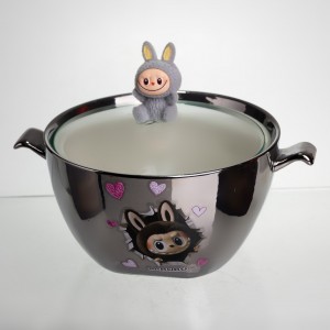 Бульйонниця порцелянова Labubu з кришкою та ручками 800 (мл) Ø15 (см) дитяча тарілка для супу та локшини Сріблястий з сірим FM-34A