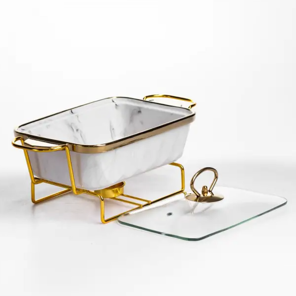 Мармитница фарфоровая 1 л на подставке с подогревом 31х16х11 см ML-77A-11