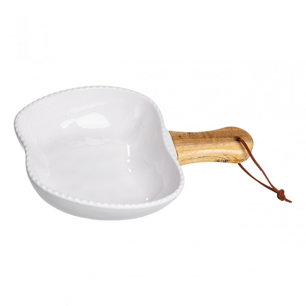 Тарелка фарфоровая глубокая с ручкой Яблоко 23×16×4 (см) блюдо сервировочное с ручкой для подачи тарелка сковорода Белый ZJH-15-5