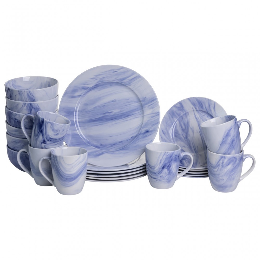 Столовий набір посуду 24 предмети на 6 осіб Marble Clara порцеляновий Синій MD-24-3B